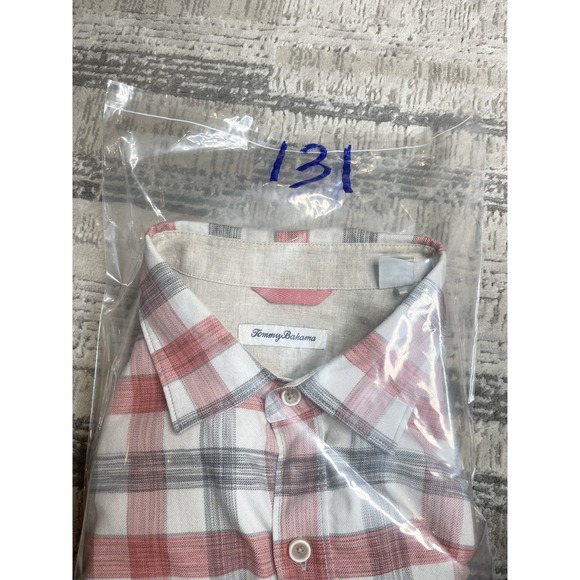 Tommy Bahama Shirt Mens XL Red Gray Plaid Button Up Long Sleeve Casual Tencel - Picture 9 of 9